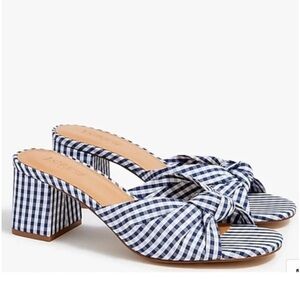 J.Crew Blue Gingham Block Heel Sandals - 7